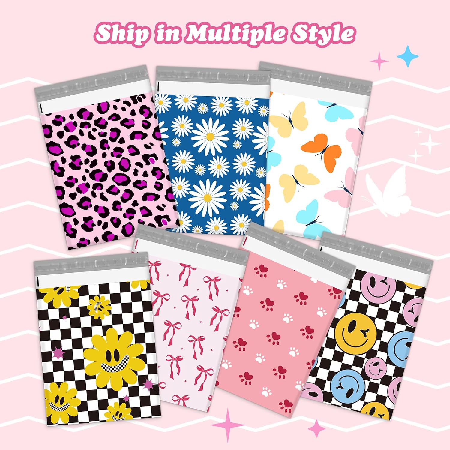Poly Mailers 10x13" 50pcs,Cute Shipping Bags for Clothes,Pink Bows | Self Adhesive Mailing Shipping