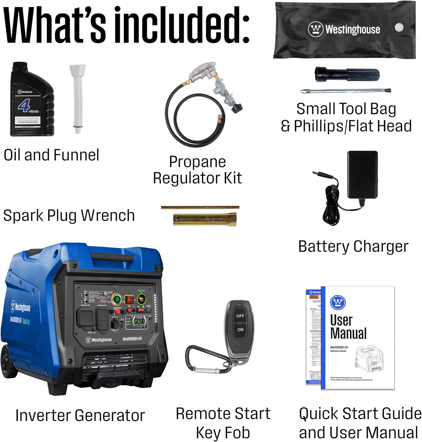 5000 Peak Watt Super Quiet Dual Fuel Portable Inverter EFI Generator, Remote Electric Start, Gas & Propane Powered