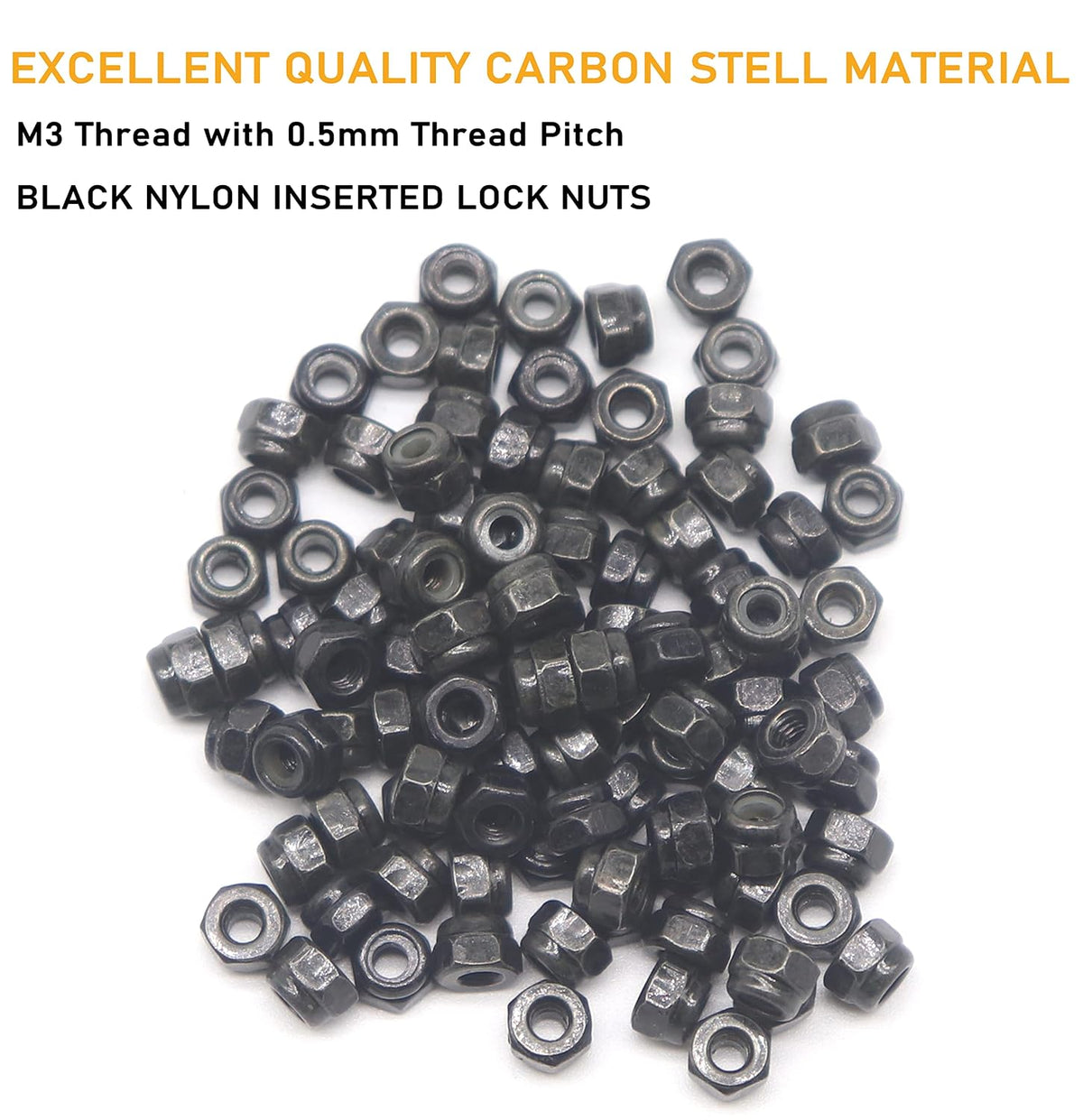 50Pcs M3-0.5mm Black Zinc Plated Nylon Lock Nuts Inserted Hex Self Clinching Nuts for RC Modeling