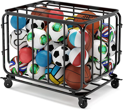 Ball Cart, Ball Storage, Basketball Cart, Volleyball, Large Metal Basket | Houseables Basketball Storage Bin, Sports