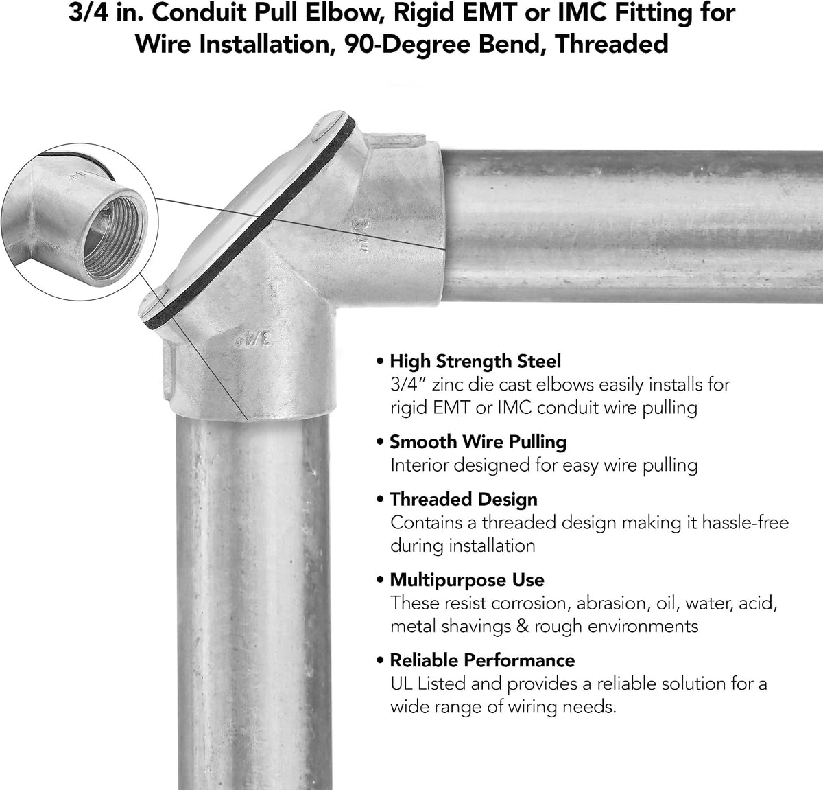 Maxxima 3/4 in. Conduit Pull Elbow, 90-Degree, Zinc Die Cast, 6 Pack