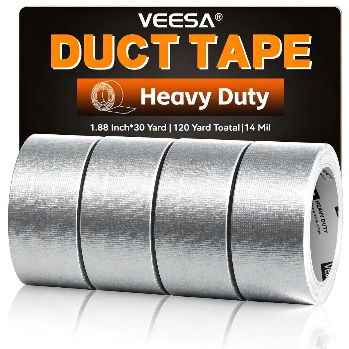 Duct Tape Heavy Duty Waterproof, 120 Yards Total x 1.88'', 4 Pack