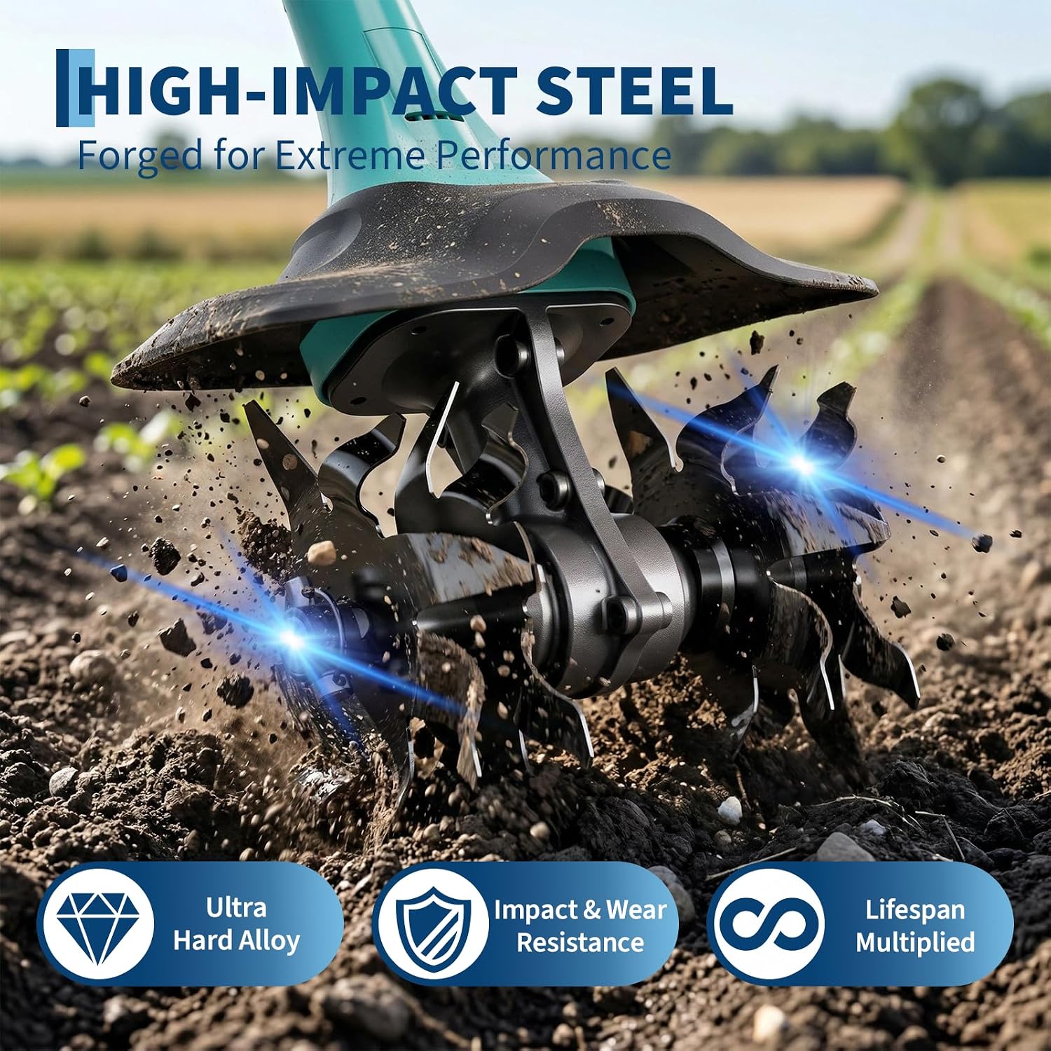 20V Cordless Tiller Cultivator, Electric Garden Tiller with 2 * 2.0Ah Batteries & Charger, 9in Tilling Width and