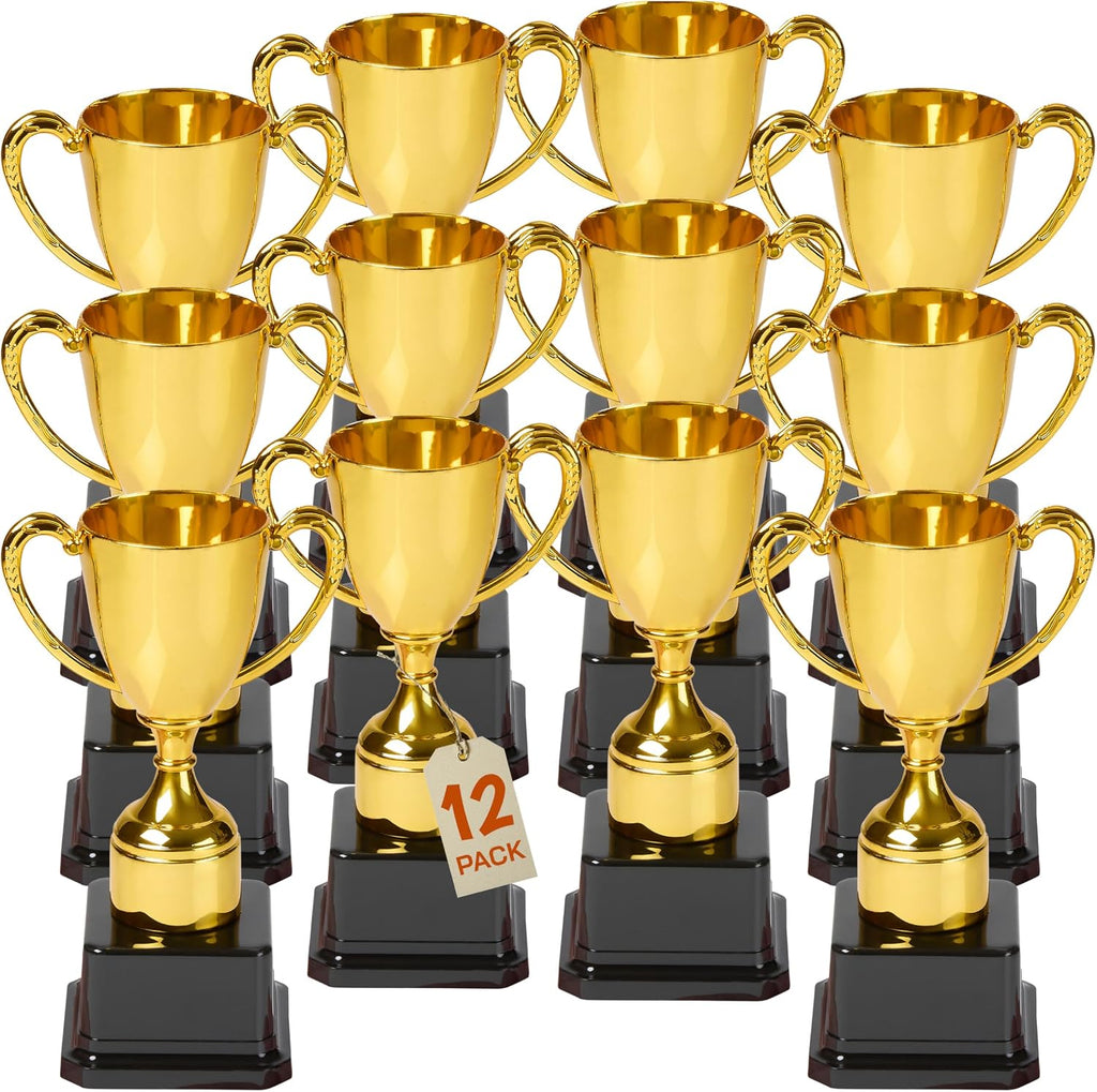 Fun Gold Plastic Trophies - 12 Pack - 7 Inch - Award Trophy Cup Set for Superstar Kids - Champion Celebrations