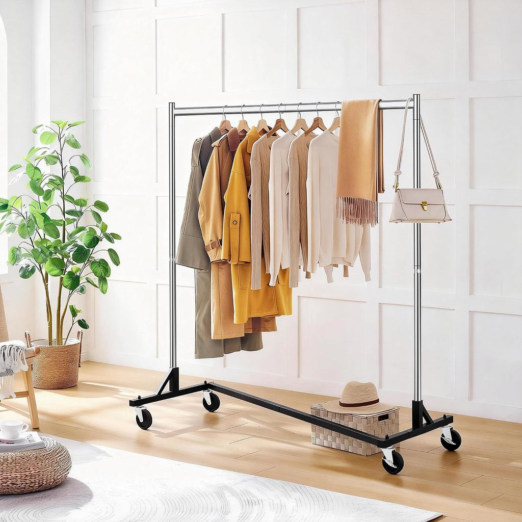 Z Rack, Rolling Clothes Racks with Z-Base, Heavy Duty Garment Rack, Clothing Racks for Hanging Clothes, Sturdy Metal