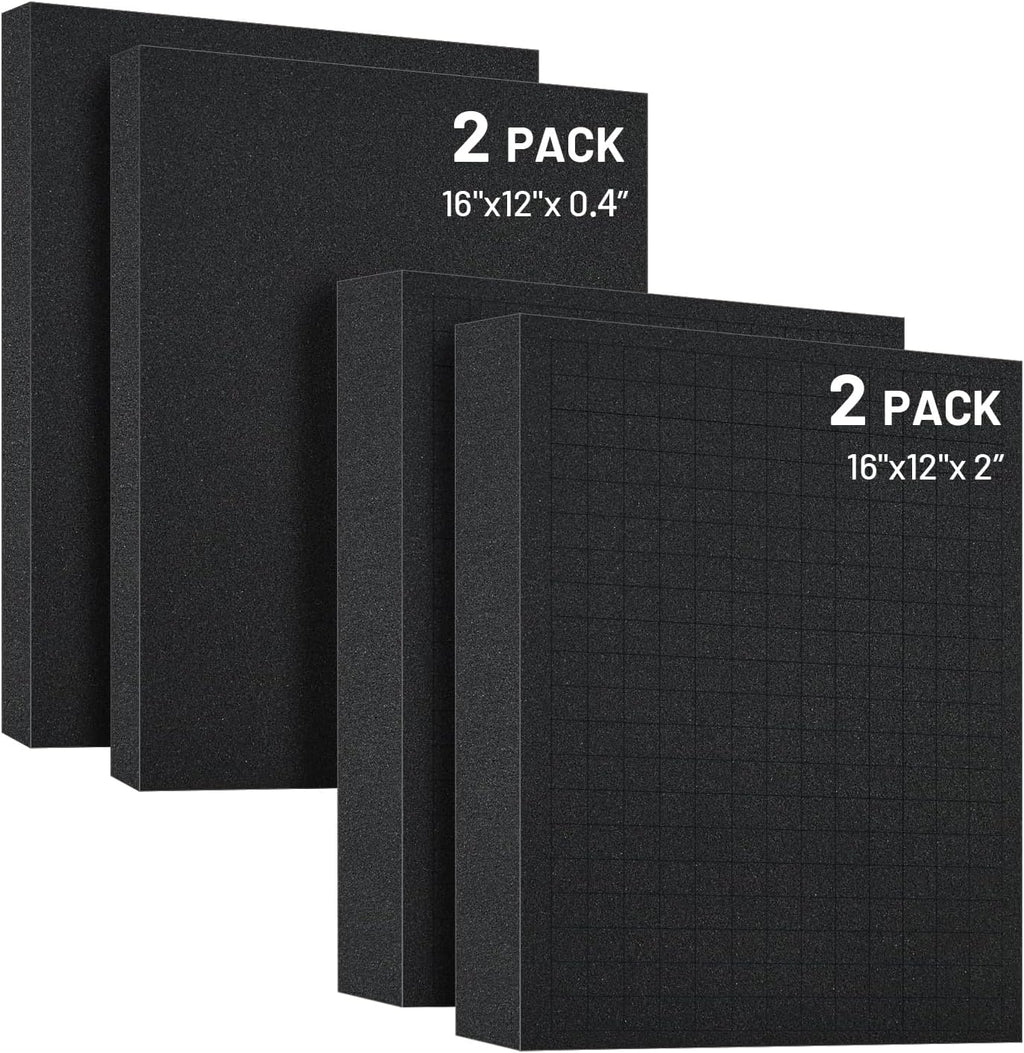 Dual-Thickness Case Foam Insert Kit 4PCS (2PCS 16x12x2" + 2PCS 16x12x0.4") - Pick and Pluck Protective Layer for Tool