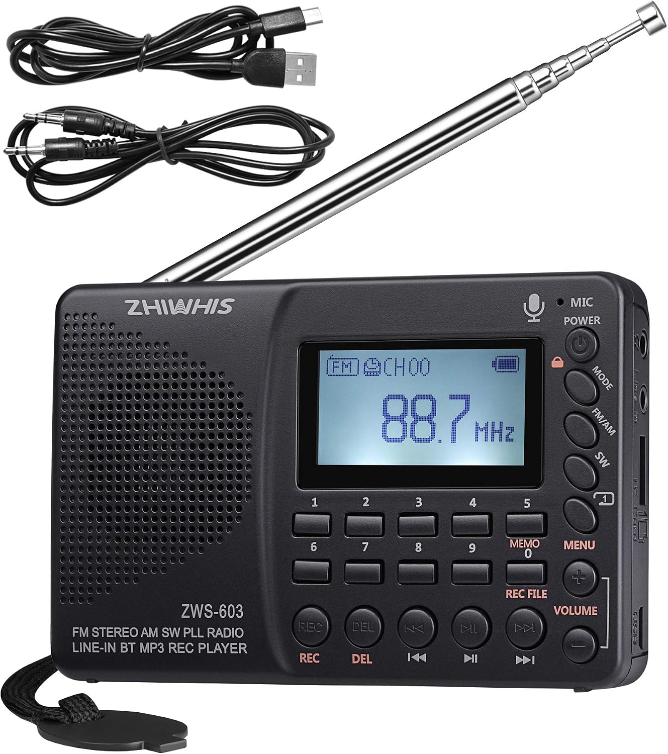 Portable Bluetooth Radio, FM AM Shortwave Radios with Sleep Timer and Preset Function, Rechargeable Digital Recorder