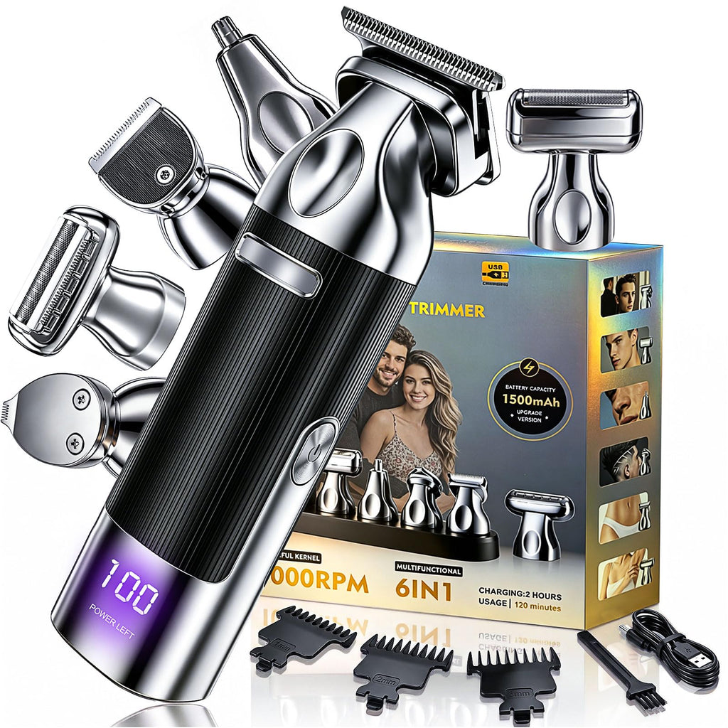 6 in 1 Beard Trimmer for Men Rechargeable with LED Display