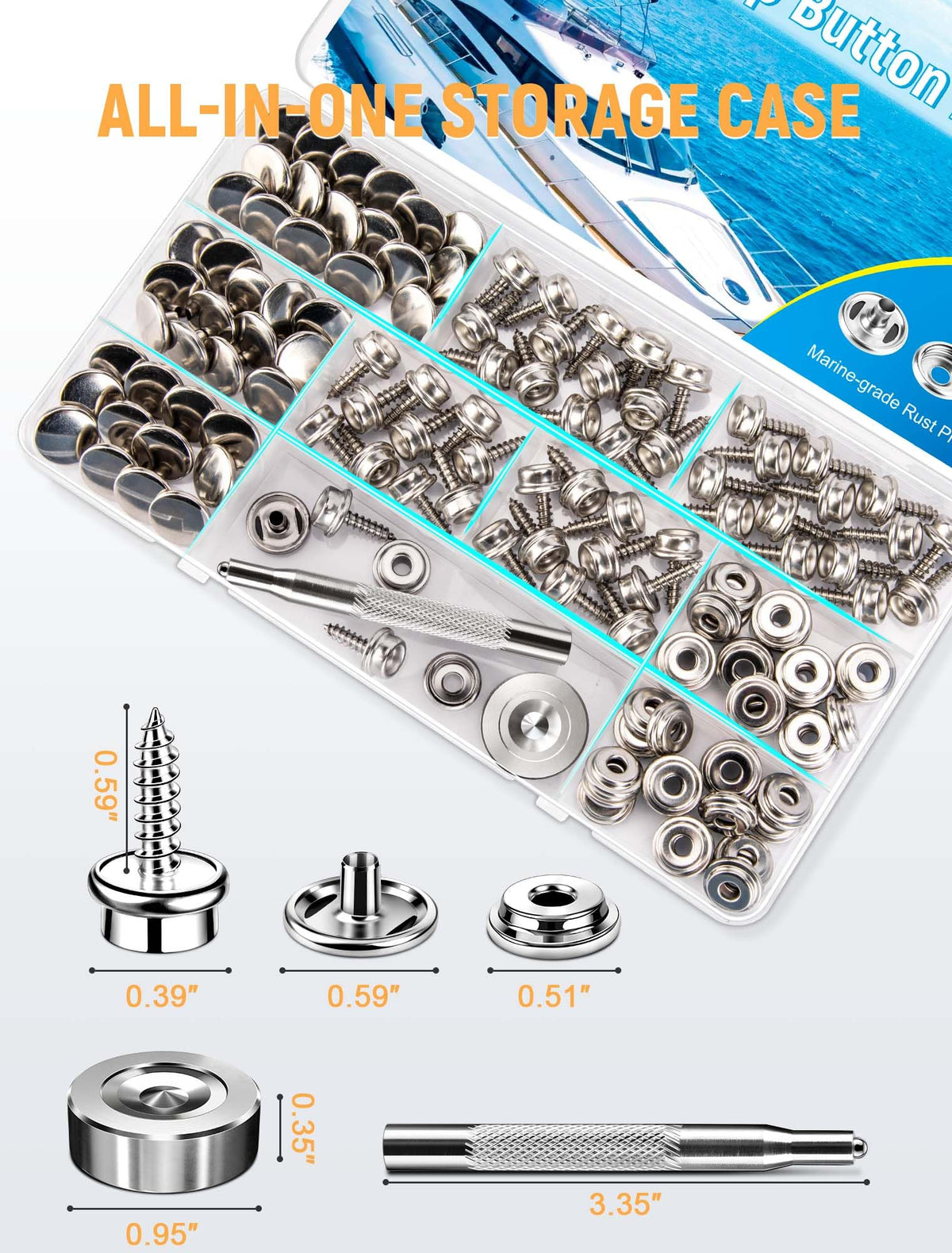 150PCS Canvas Snap Button Kit, 3/8" Socket, 304 Stainless Steel