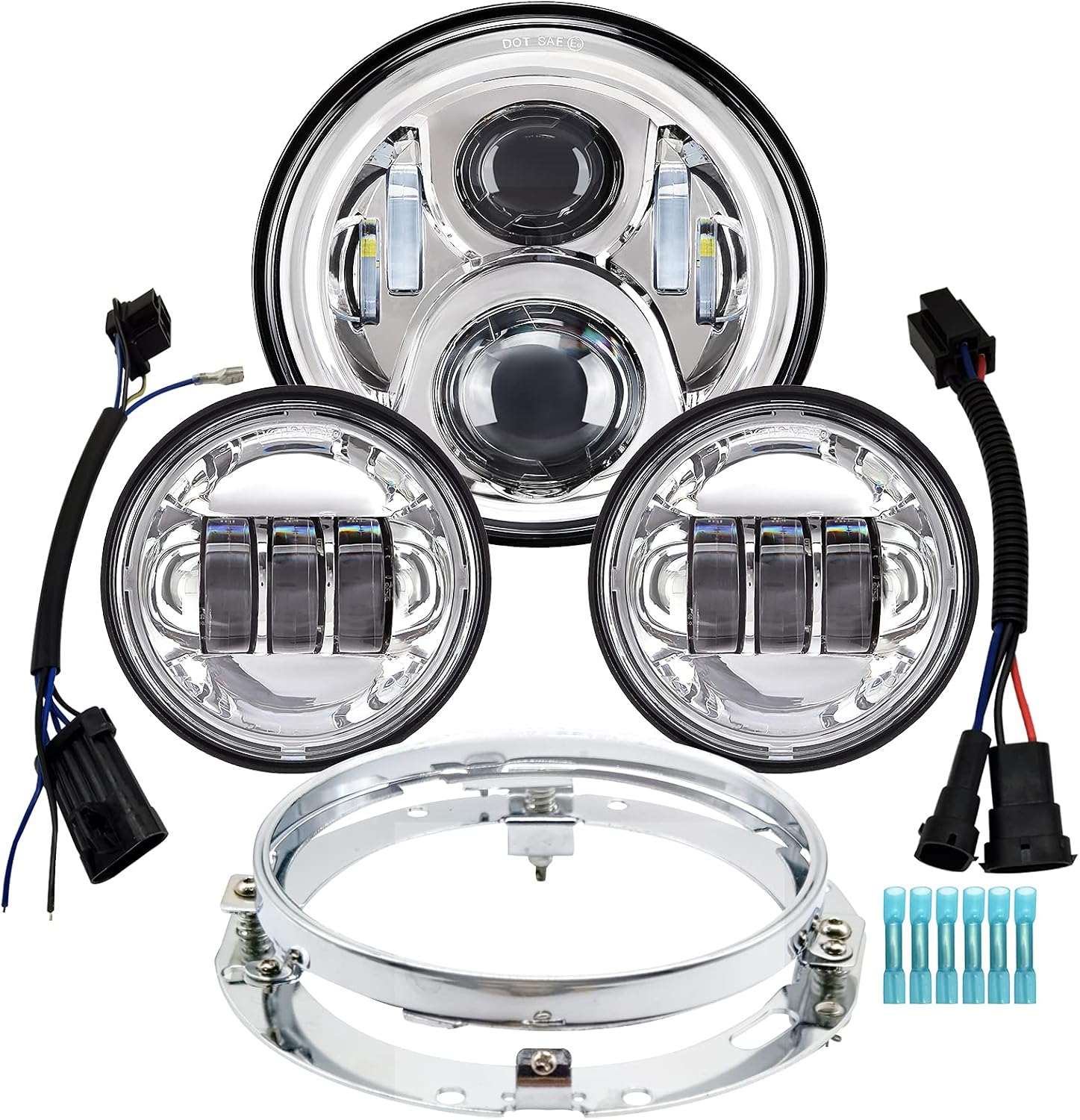 7 inch Motorcycle LED Headlight 4.5" Fog Passing Lights DOT Kit Compatible with Harley Davidson Fat Boy Street Glide
