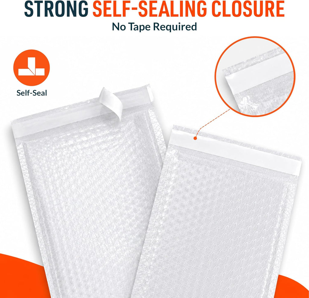 Clear Self-Seal Cushioned Bubble Pouches 12x15.5 Shipping Bags