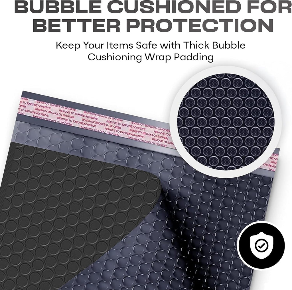 Jet Black Bubble Mailers 12.5x19, Poly Padded Envelopes #6, 20 Pack