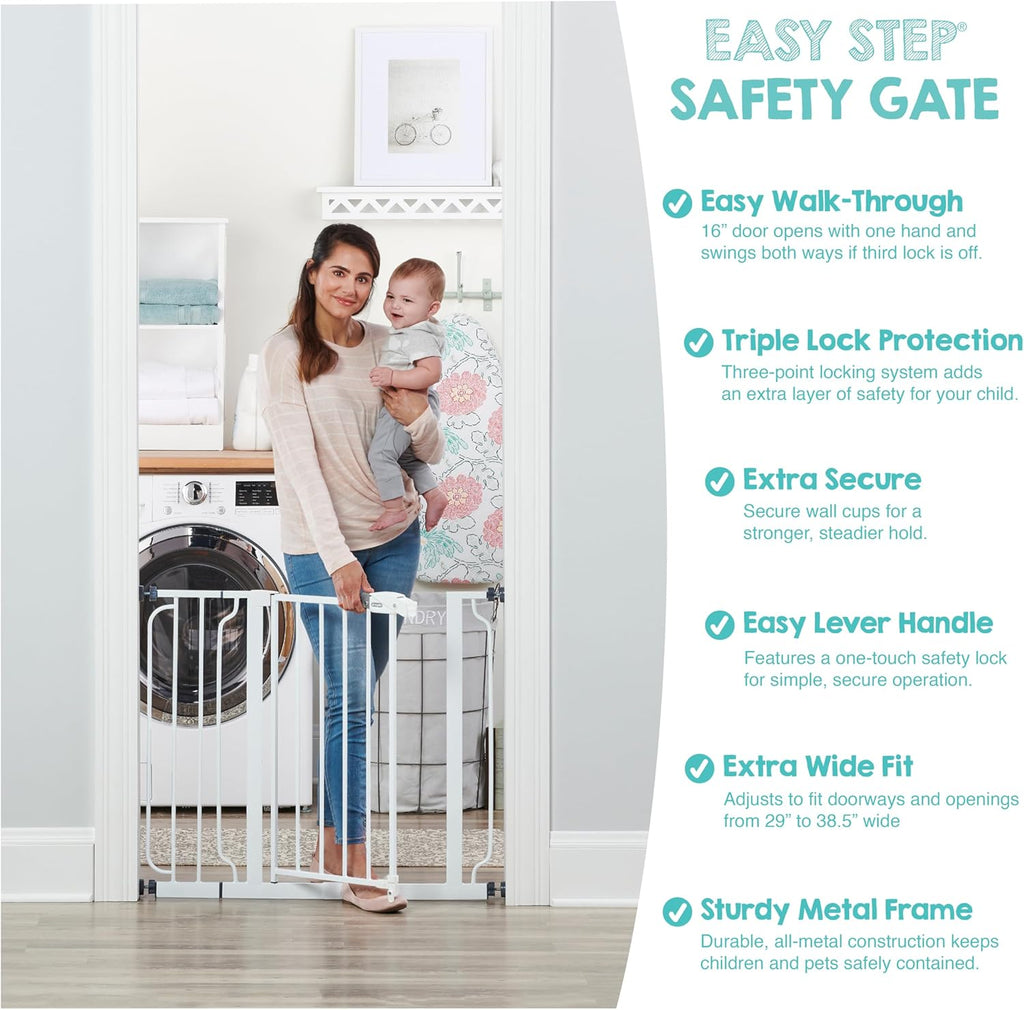 Safety 29-38.5" Baby Gate for Doorways & Bottom of Stairs, Pressure Mounted Baby Gate with Door for Babies, Toddlers