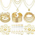 68 Pcs Gold Jewelry Set for Women with 7 Necklace, 17 Bracelet, 5 Hoop Earrings, 15 Stud Earrings, 24 Knuckle Rings