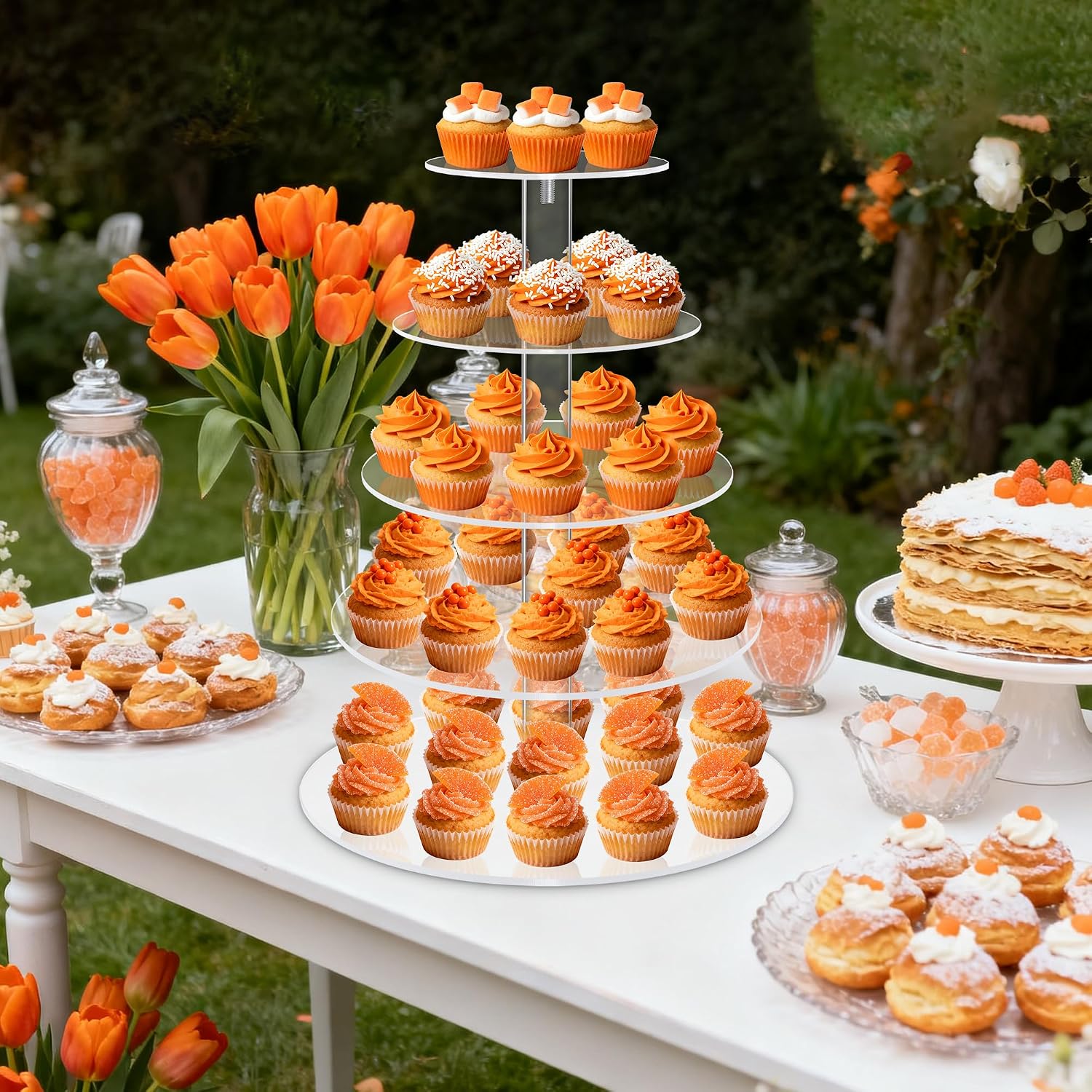 Cupcake Stand for 53 Cupcakes Clear 5 Tier Round Cupcake Tower for Wedding