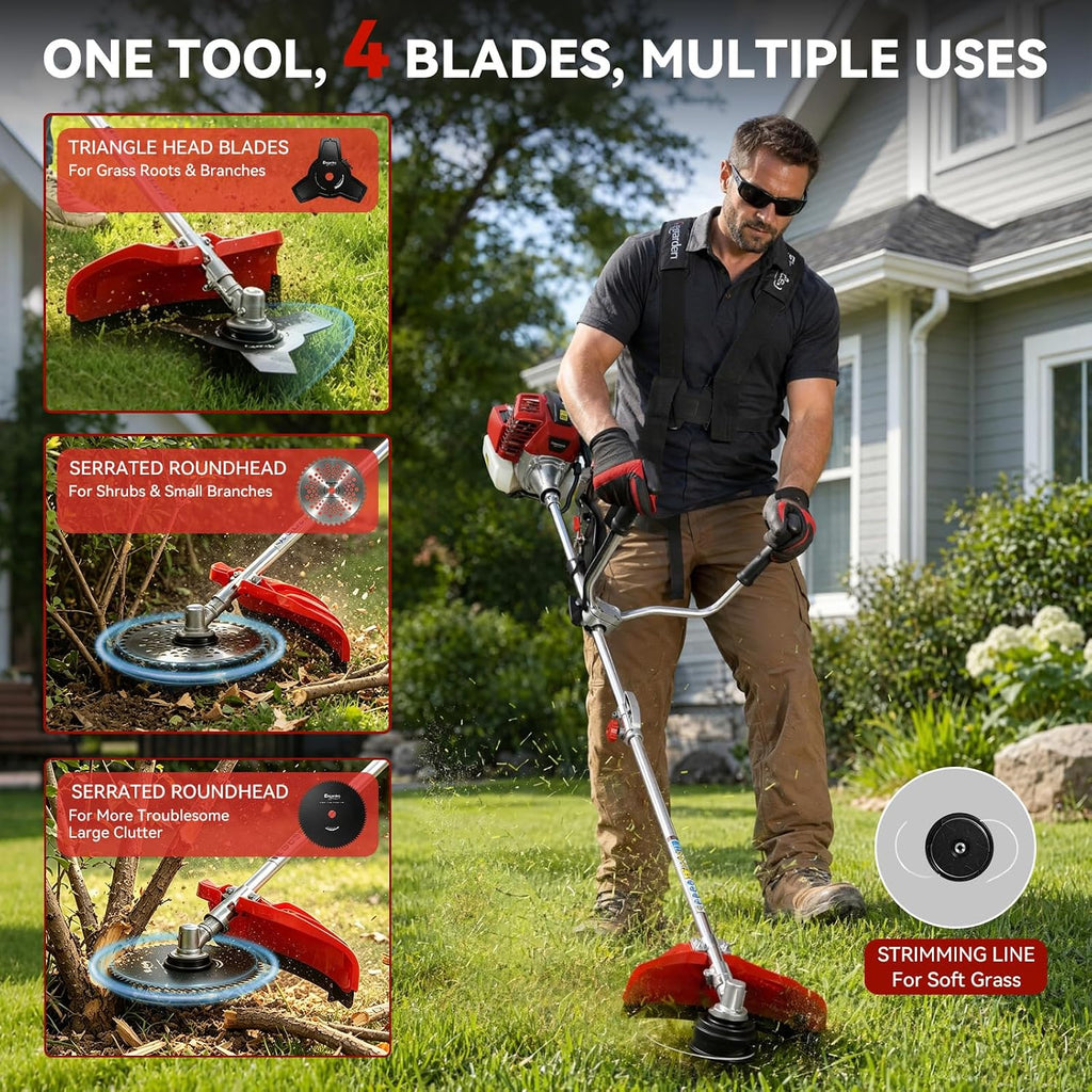 51.7CC 2-Cycle Gas Weed Wacker, Weed Eater & Brush Cutter, 4-in-1 Straight Shaft Gas Powered String Trimmer with