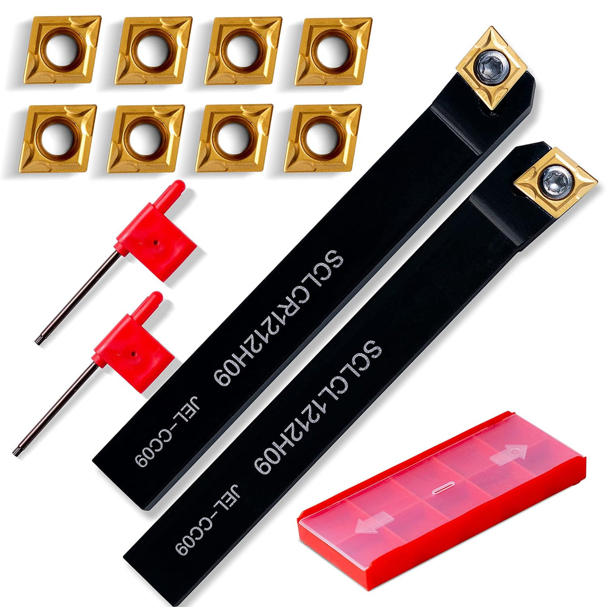 Lathe Turning Holders Threading Holder - Metal Lathe Cutting Tools 1/2" SCLCL1212H09+1/2" SCLCR1212H09 Threading Tools+10pcs Indexable Carbide Inserts Golden for Lathe Tools