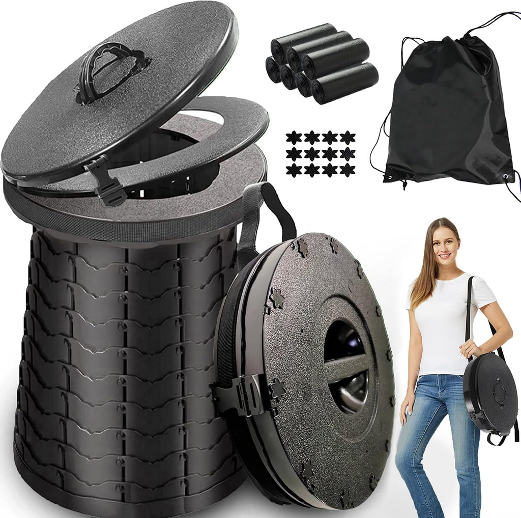 XXL Portable Toilet for Camping,880lbs Capacity,19.7" H Adjustable Outdoor Toilet with 7 Garbage Bags,Porta Potty for