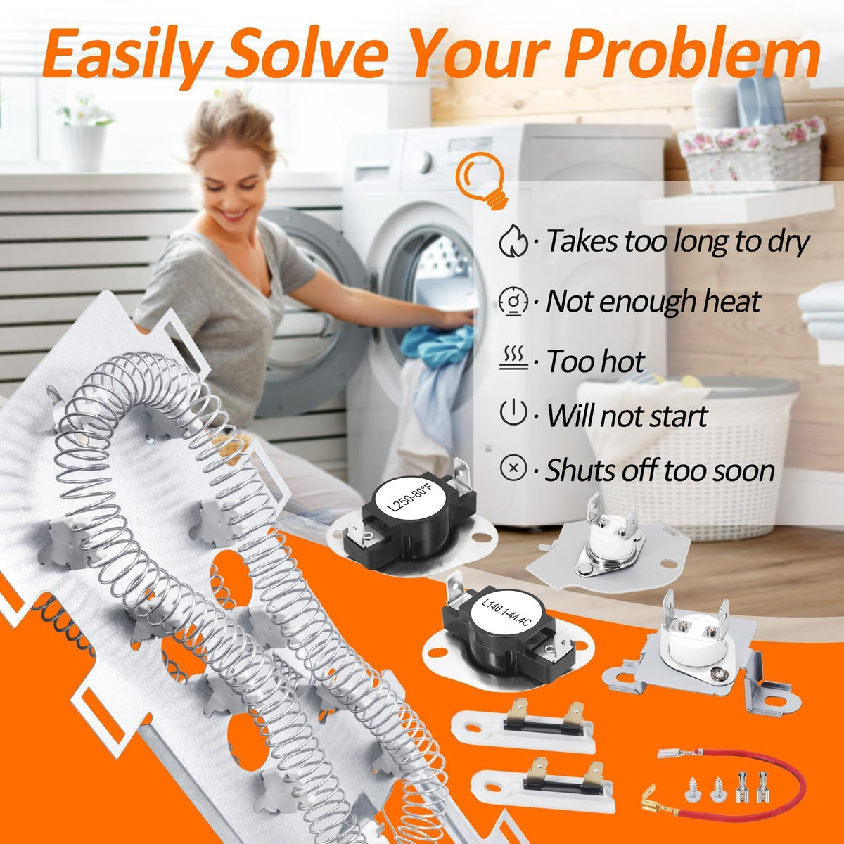 WED9400VE0 WED75HEFW0 Dryer Heating Element Kit Fit for Whirl-pool Duet