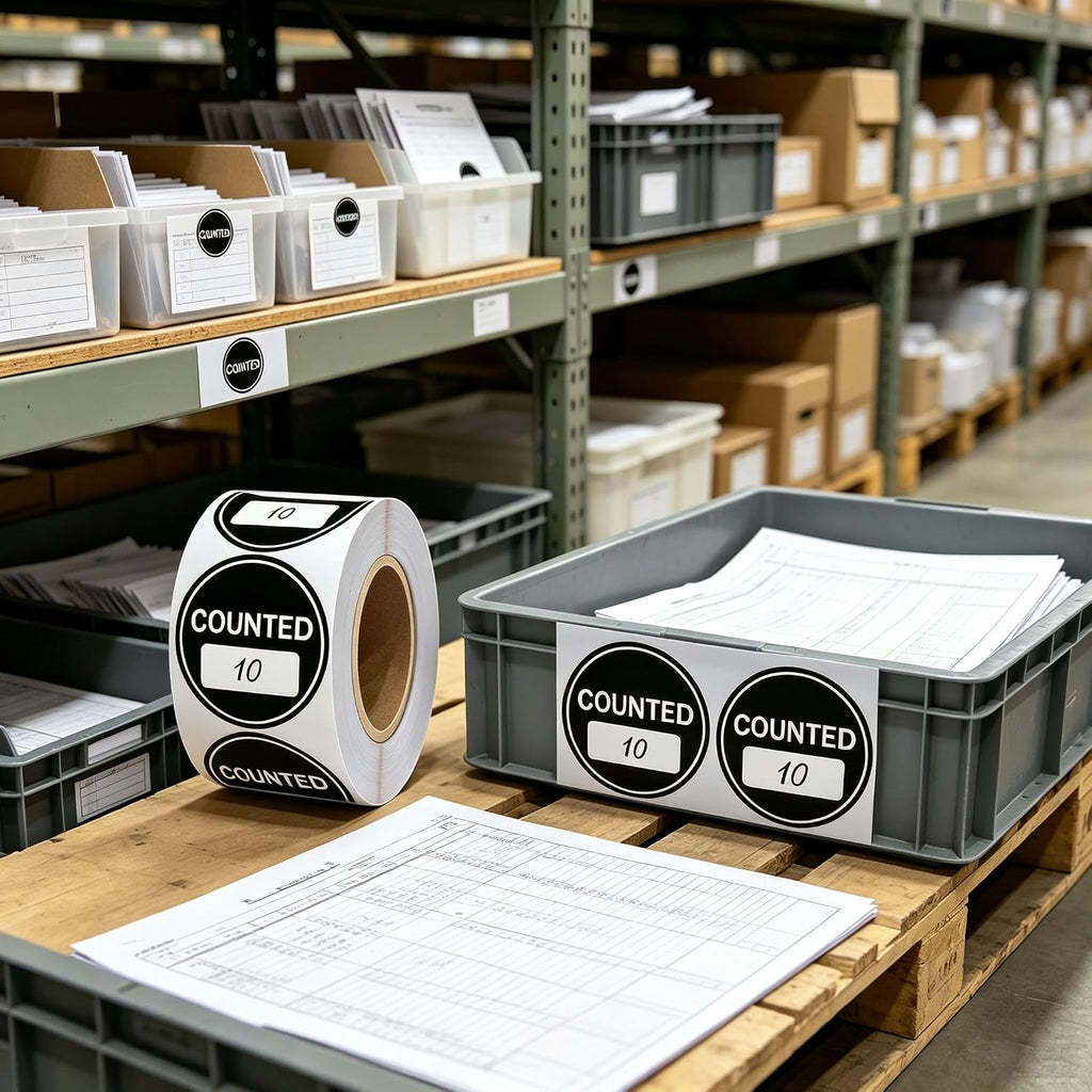 Round Counted Inventory Labels, 2 inch Black, 500 Pieces