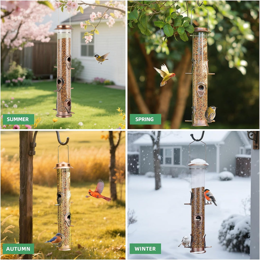 Metal Tube Bird Feeders for Outdoors - 6 Ports Hanging Feeder Attracts Wild Birds in Your Lawn, Garden, Balcony