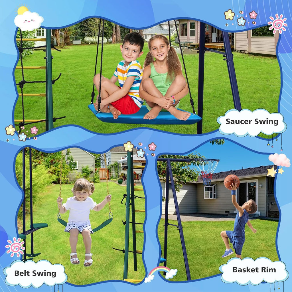 Garden Outdoor Backyard Multi-Functional Children's Swing Set, Heavy-Duty A-Frame, Gift for Kids