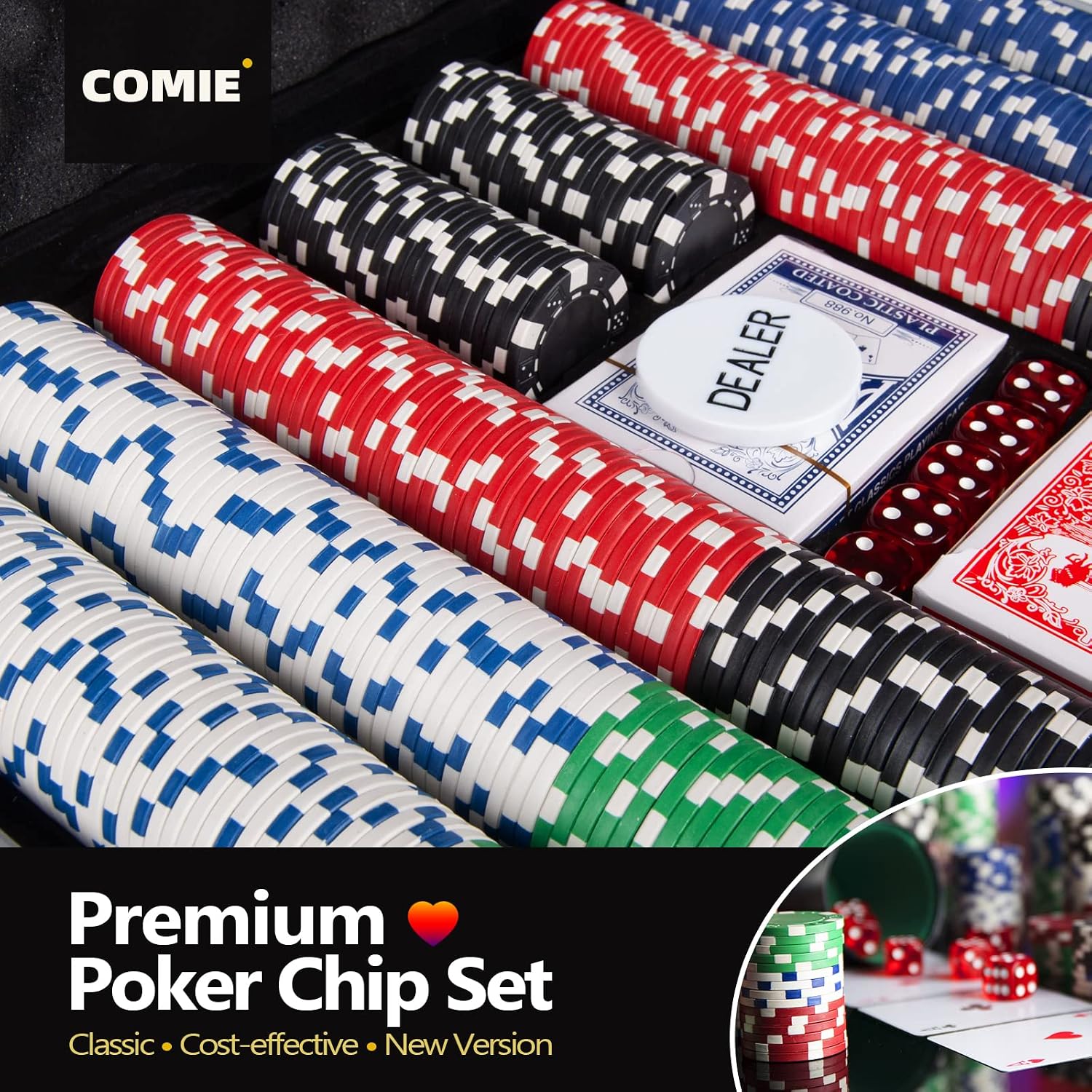 Poker Chips,500PCS Poker Chip Set with Aluminum Travel Case,11.5 Gram Poker Set for Texas Holdem Blackjack Gambling |