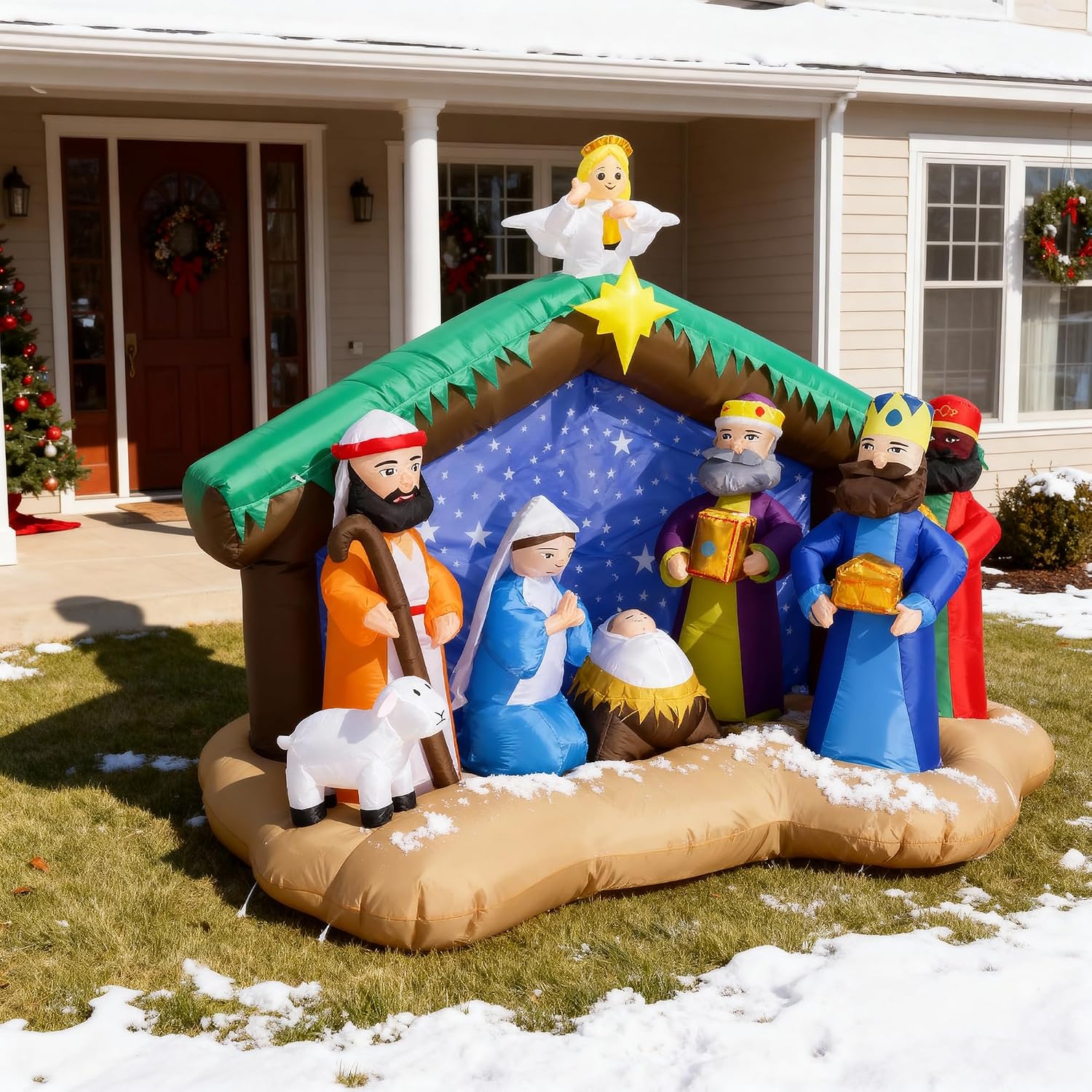 8 FT Christmas Inflatables Nativity Scene Outdoor Decorations, Christmas Blow Up Yard Decorations Nativity Sets for