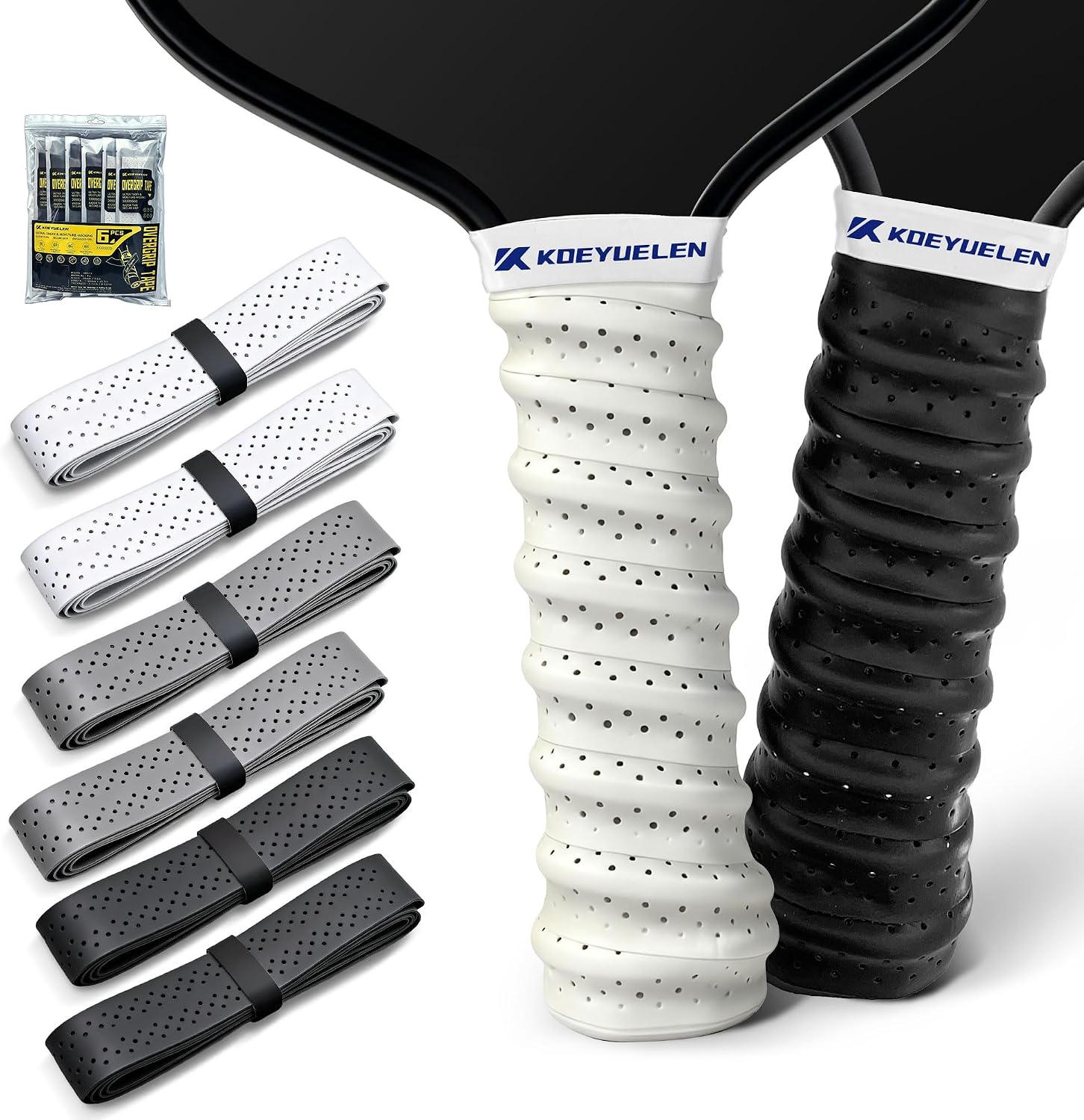Ribbed Pickleball Overgrip Tape, Non-Slip Sweat-Wicking Racquet Grip for Pickleball/Tennis/Badminton