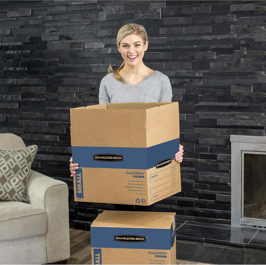 Small Prime Moving Box 5 Pack, Reinforced Handles, Tape-Free Assembly, Attached Lid, 16-in x 12-in x 12-in (8862701)