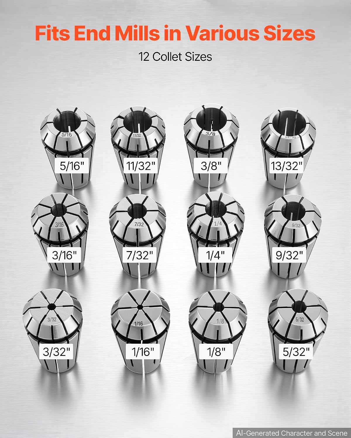 VEVOR ER16 Collet Set 1/16"-13/32" 12 Piece ER16 Spring Collet Chuck Set