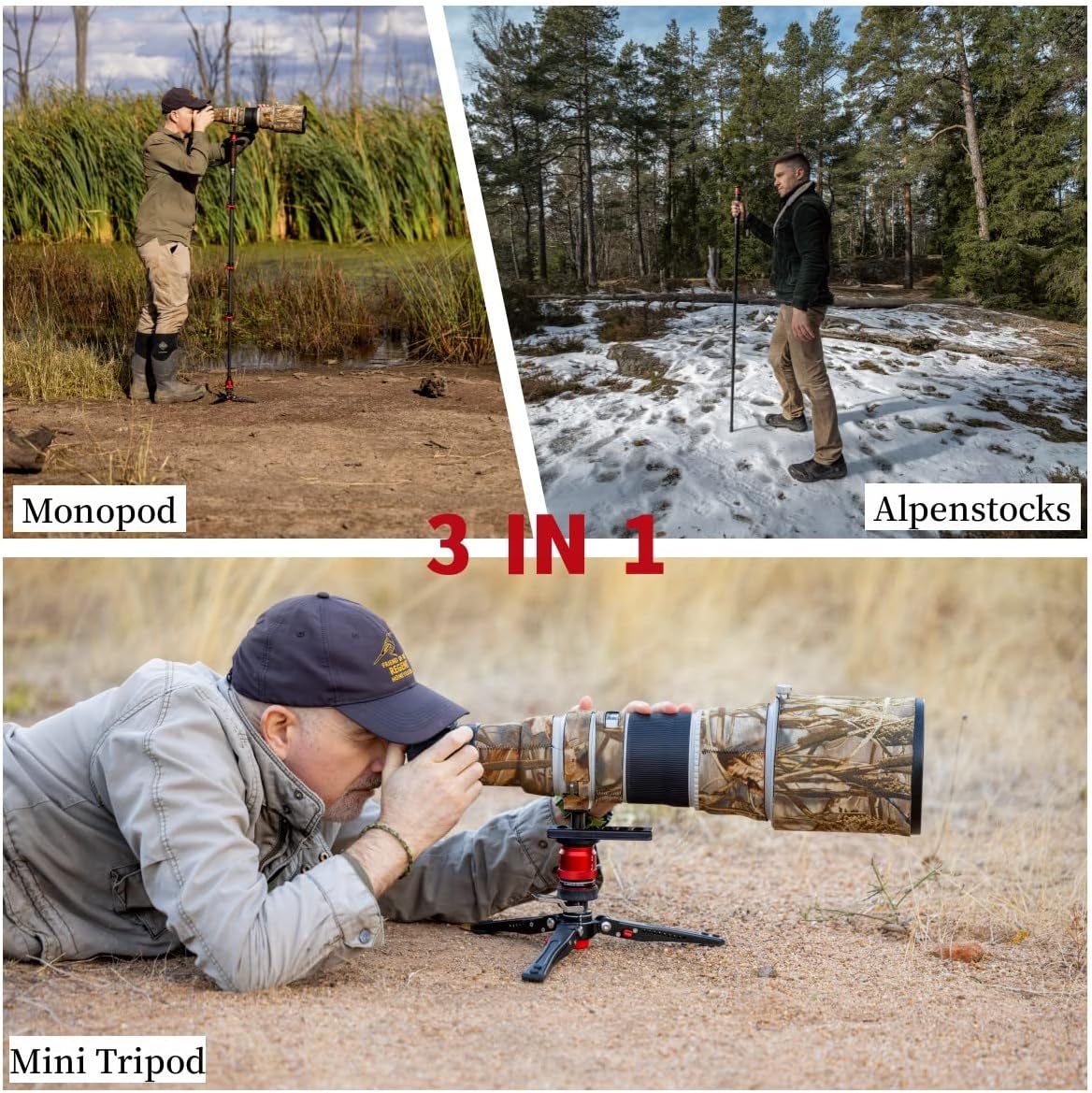 Cobra 3 Monopod with Fluid Head,Professional Portable Travel Monopod Set,71" Carbon Fiber Monopod for Cameras with