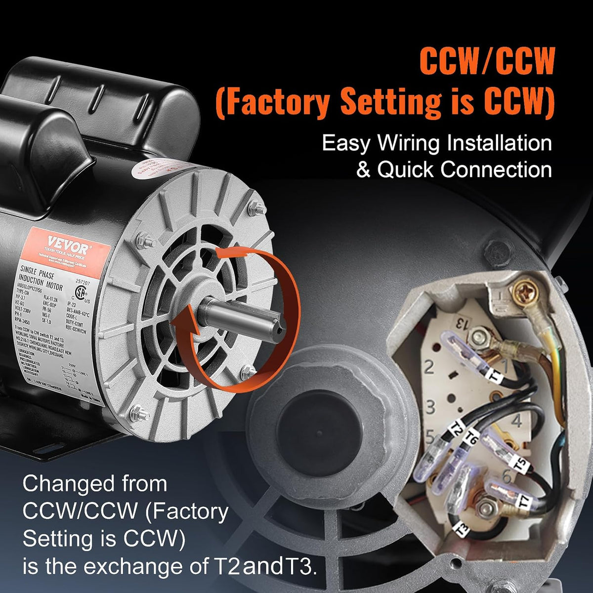 VEVOR 3.7HP Air Compressor Motor, 3450RPM Electric Motor, 230V 17.2 Amps