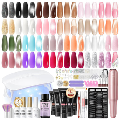 52Pcs Poly Nail Gel Kit with Drill and U V Light, 24 Colors