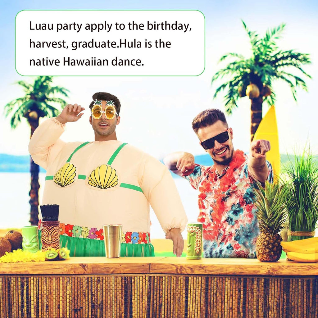 Inflatable Luau Hula Skirt Costume,Hawaiian Themed Party Funny Blow Up Costumes for Adult Beach Inflatable Suit