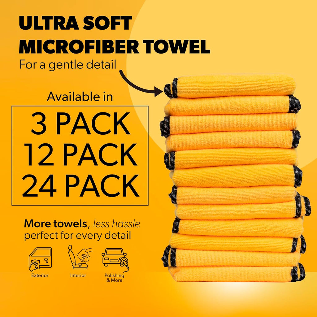 Professional Grade Premium Microfiber Towels for Cars, Gold, 16" x 16", Ultra-Soft and Scratch-Free Car Detailing