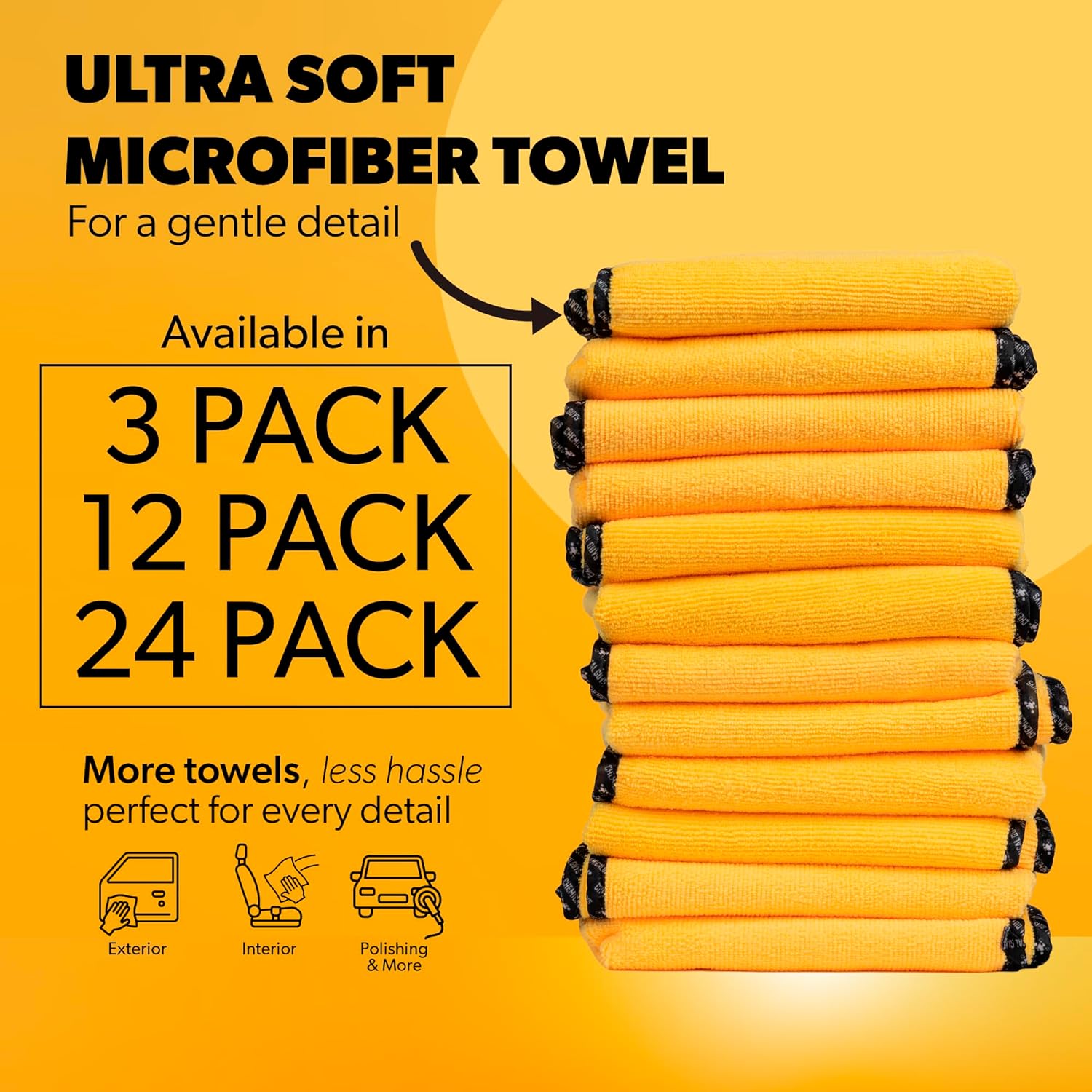 Professional Grade Premium Microfiber Towels for Cars, Gold, 16" x 16", Ultra-Soft and Scratch-Free Car Detailing