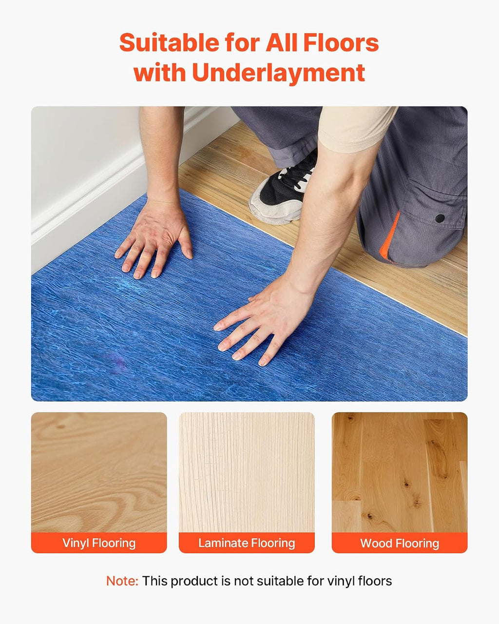 Floor Underlayment 100 sq. ft/Roll, 3 mm Thick Laminate Flooring Padding with Attached Vapor Barrier, Heavy Duty