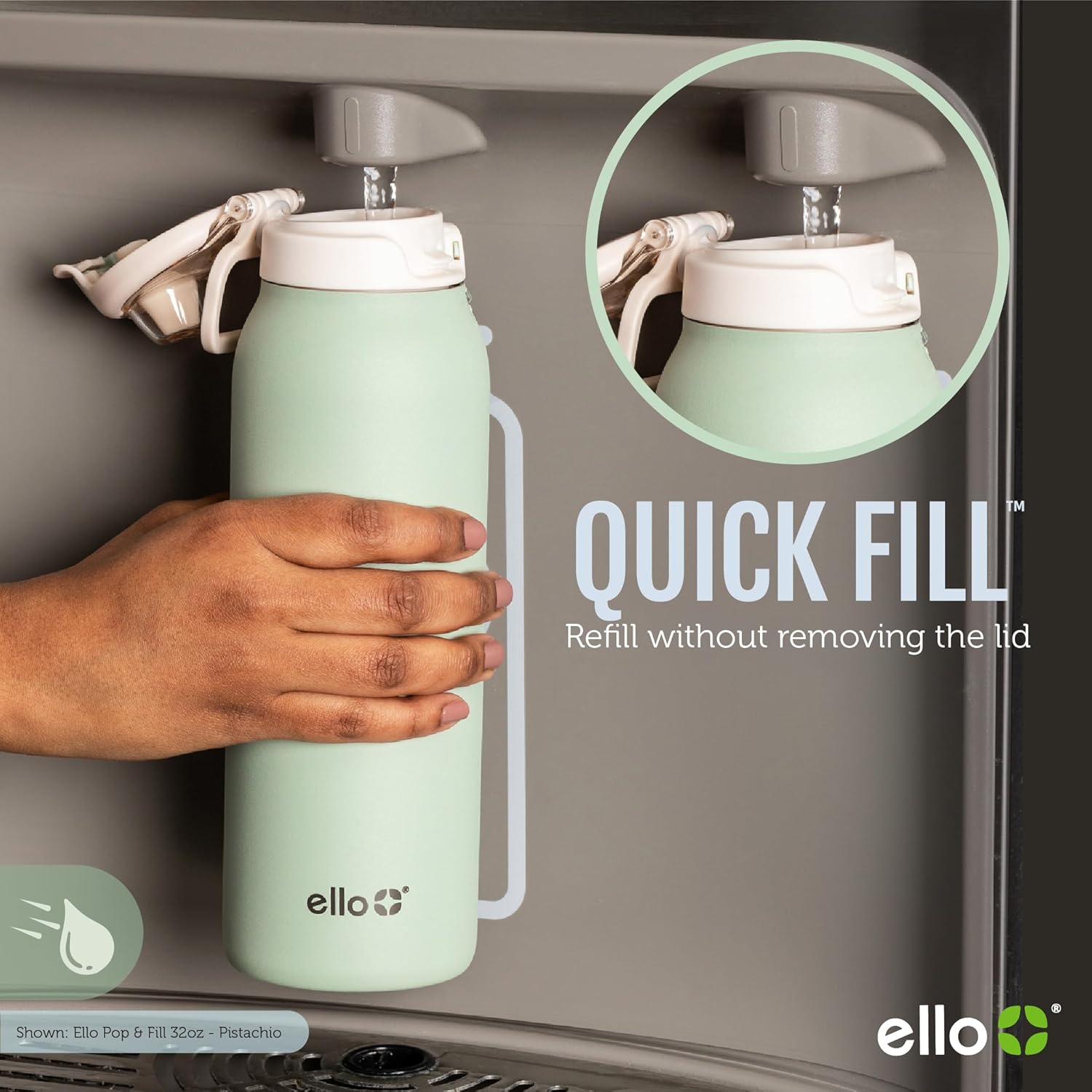 Pop & Fill Insulated Stainless Steel Water Bottle with Quick Fill Lid, Leakproof Locking, Sip or Chug Spout
