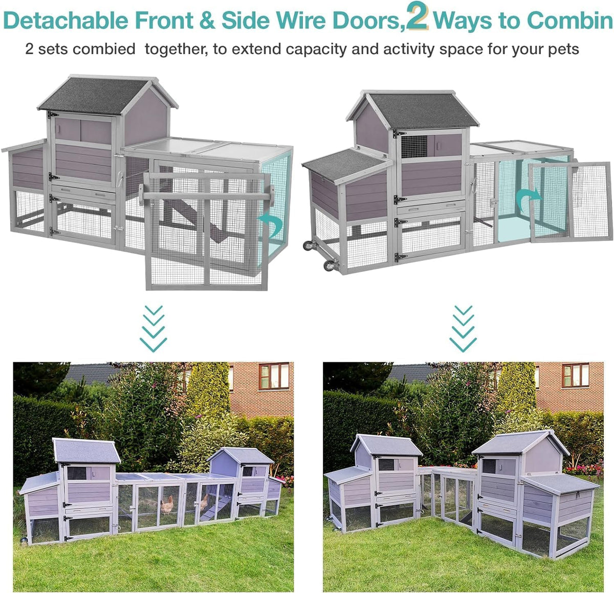 Chicken Coop for 2-4 Chickens,Outdoor Chicken House with Wheels, Nesting Box, Leakproof Pull-on Tray and UV-Resistant