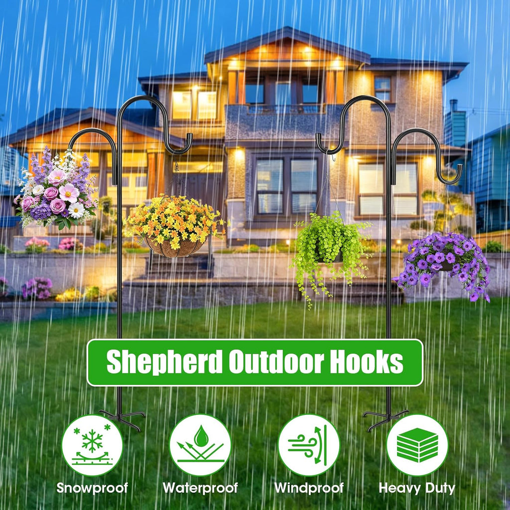 79 Inch Double Shepherds Hooks for Outdoor, Heavy Duty Bird Feeder Pole with 5 Prongs Base for Hanging Lantern