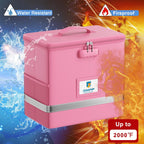 Fireproof File Box with Lock, Collapsible Document Organizer, Pink