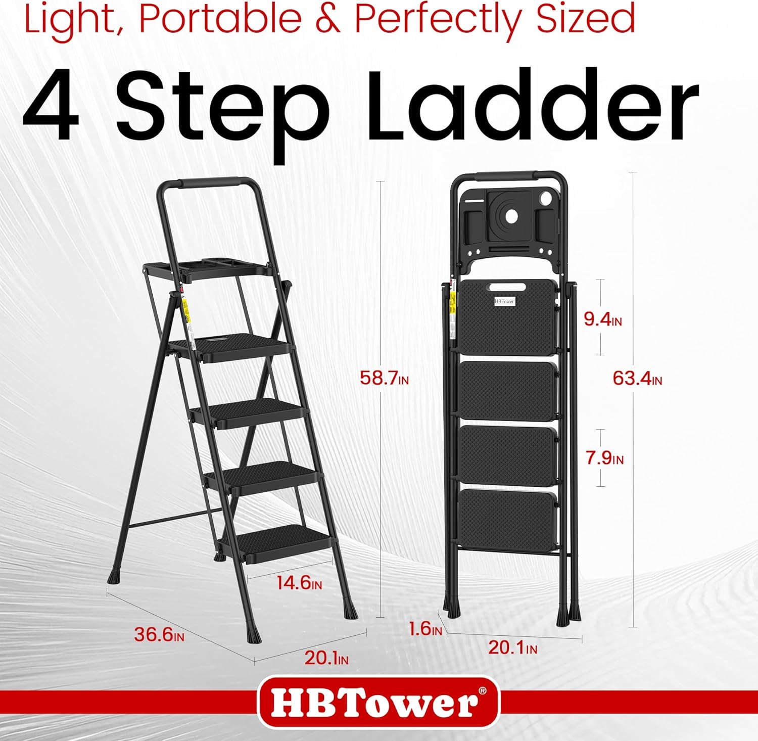 Step Ladder, Folding Step Stool with Wide Anti-Slip Pedal, Sturdy Steel Ladder, Convenient Handrail, Lightweight