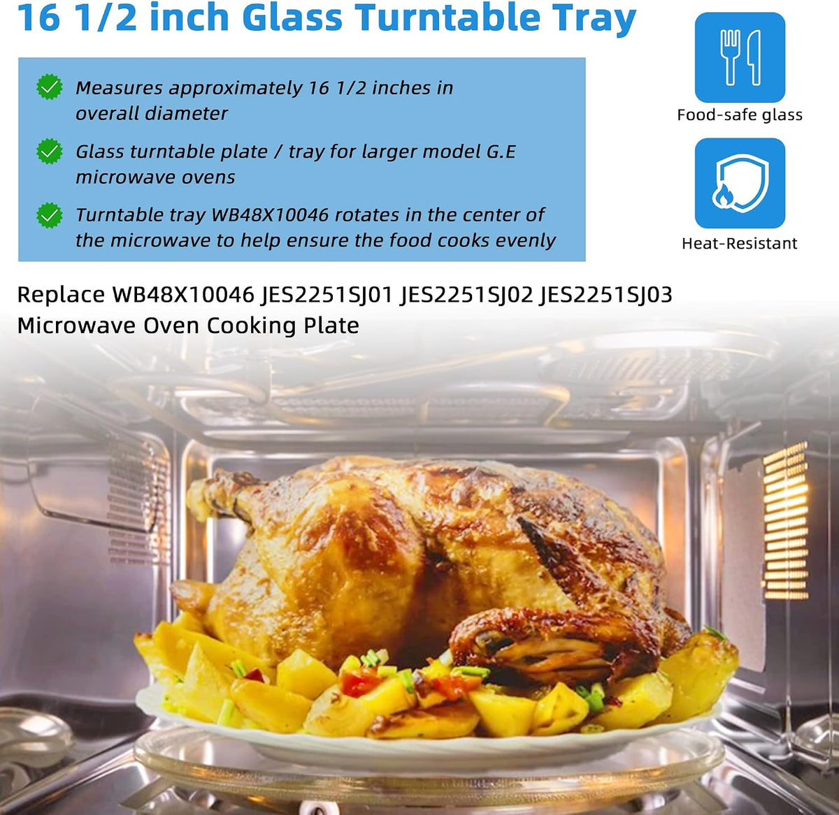 16.5" Microwave Glass Plate Compatible with Pana.sonic G.E Microwaves WB48X10046 Turntable Plate Replace F06014M00AP WB48X29704 5304519348 WPW10510836 Fit for Frigi-daire Whi-rlpool by Fetechmate