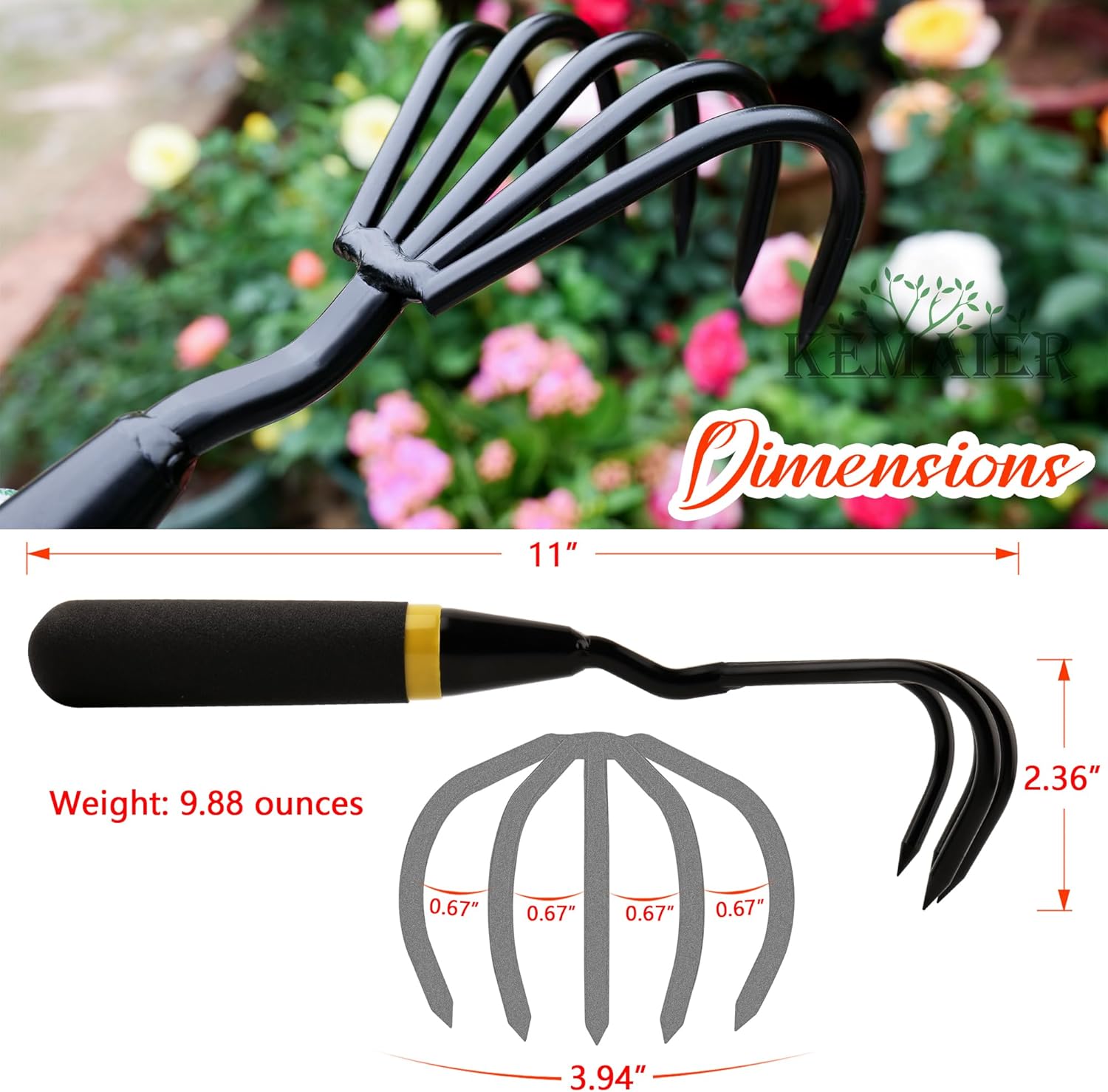 Garden Tool Set - Featuring a Heavy-Duty Stainless Steel Hand Cultivator, Transplant Shovel, Trowel, Crack Weeder