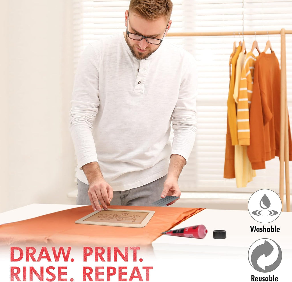 Screen Printing Kit Set - Screen Print Kit with Reusable Wooden Frame, 1 Screen Printing Squeegee, and 3 x 100ml Ink