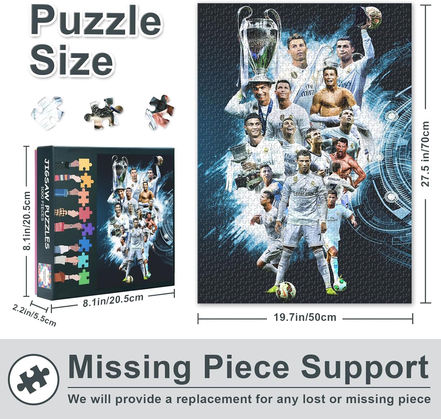 1000 Piece Cristiano Ronaldo Jigsaw Puzzle Soccer Legend Iconic Celebration, CR7 Wall Art Collector's Premium Edition