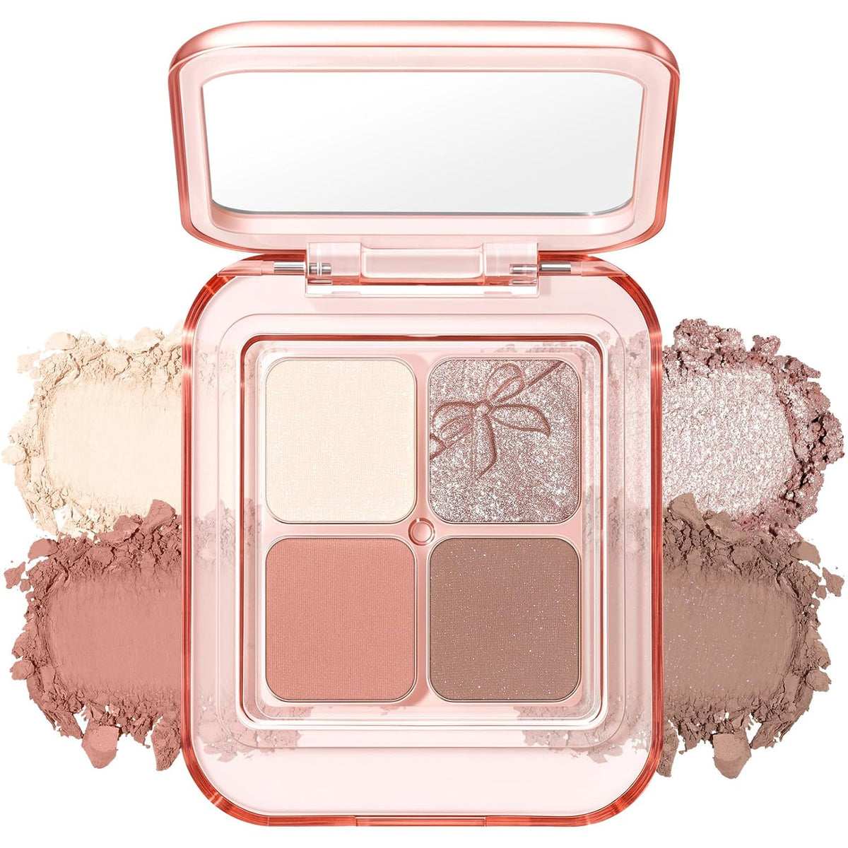 4 Color Mini Neutral Nude Eyeshadow Palette with Mirror, 04 Pink Beige