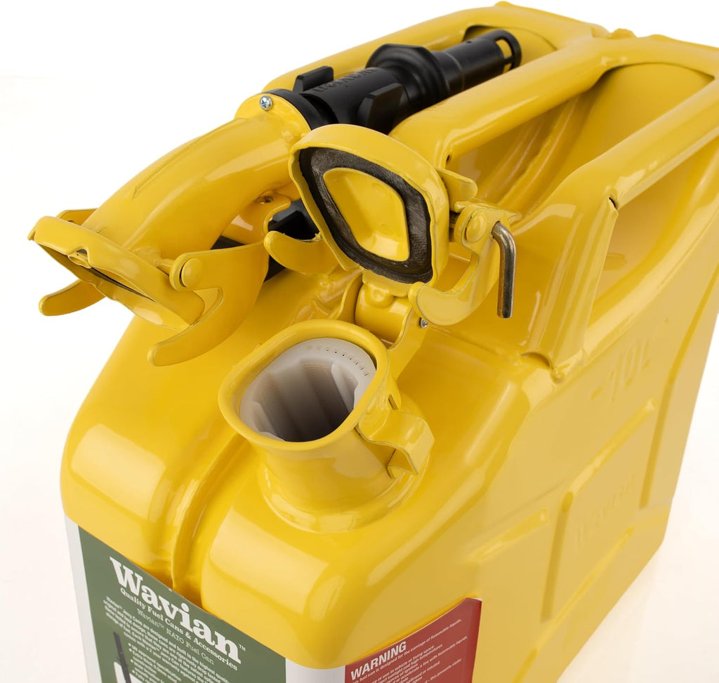 USA Authentic NATO Jerry Can and Spout System - Rust-Proof, EPA & CARB Compliant, 10 Litre, Yellow, Wavian 2.65