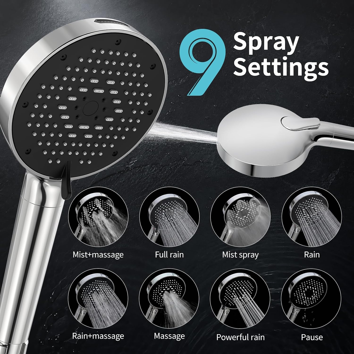 NSF Certified Filtered Shower Head with Handheld for Hard Water to Remove Chlorine High Pressure 9-Spray Setting